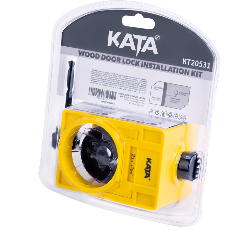 KATA 1-3/8" - 1-3/4" Door Lock Installation Kit for Wooden Doors with Guide Template, Door Lock Hole Saw, Carbon Steel Yellow - NewNest Australia