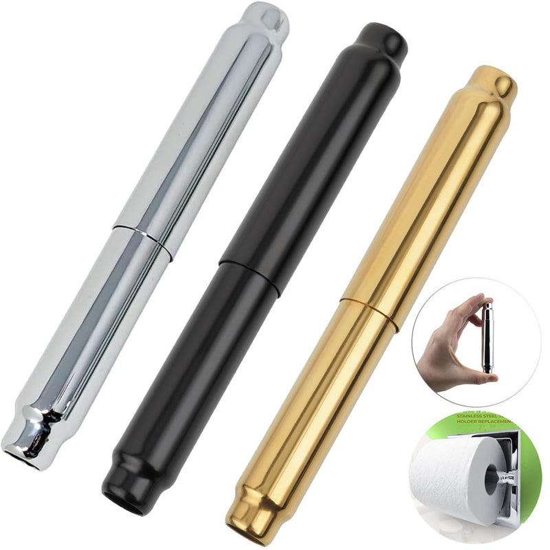 Stainless Steel Toilet Paper Holder Replacement Rod 6.5"–4.33" (165–110 mm), Universal Fit Spring Roller, Quick Press-to-Install (2, Gold) 2