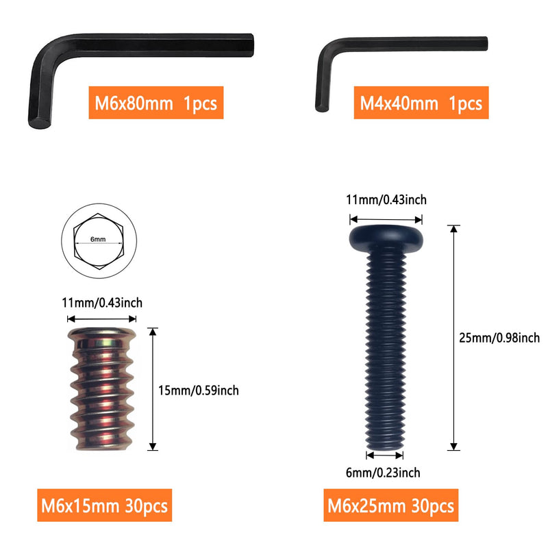 30 Sets 1/4-20 x 15mm Threaded Wood Inserts, Special Thread Inserts with Hex Nuts Fasteners for Furniture, Wooden Products, and Wood Models (M6 x 15mm) M6 x 15mm