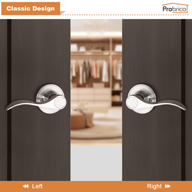 Probrico Wave Style Single Dummy Door Levers Dummy Door Handles Satin Nickel Finish, Right Handed, Pack of 6 6 Pack Brushed Nickel