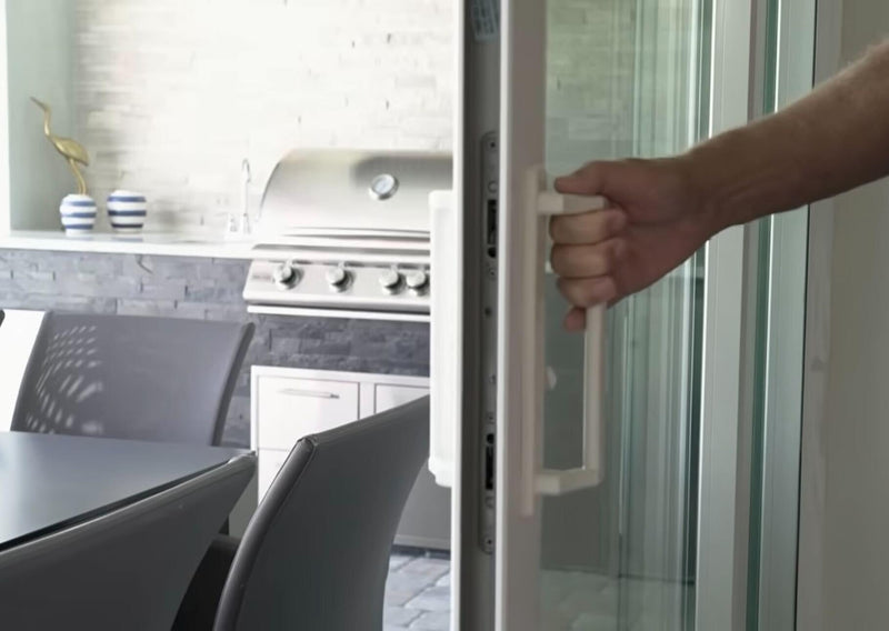 PGT 10" Sliding Glass Door Interior Handle with Thumb Latch Lever and Screws | Inside Handle Replacement w/ 3-7/8" Hole Spacing | Fix and Repair PGT Door Hardware - White