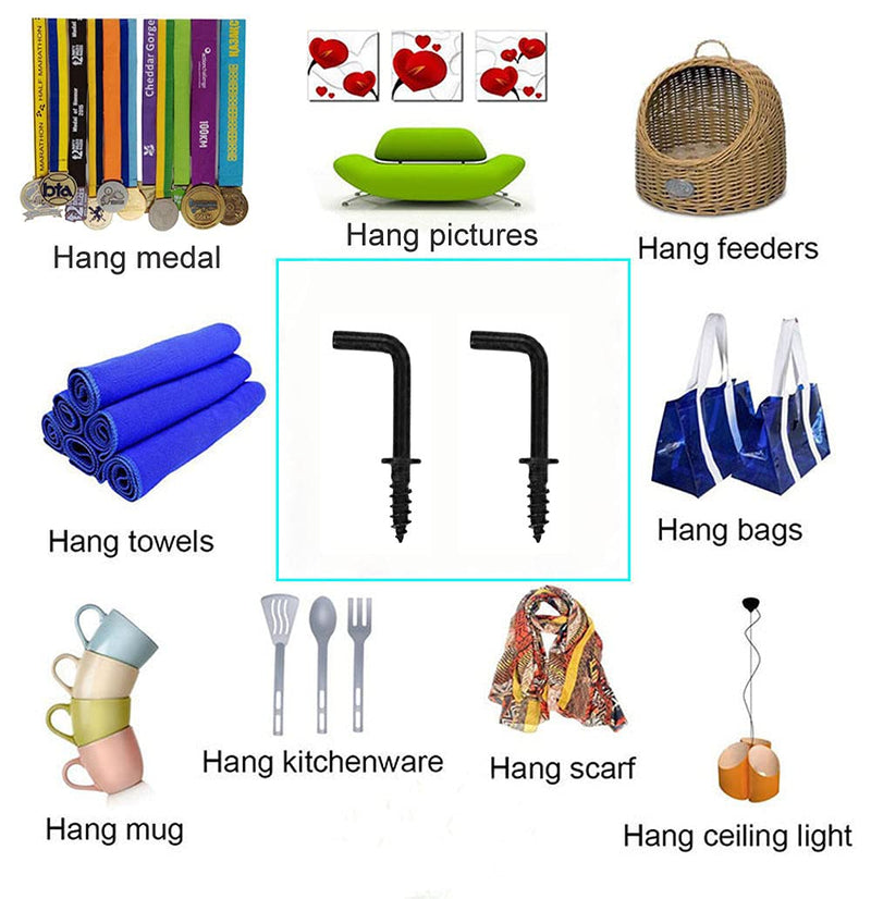 100 Pcs 1/2" Black Small l Shaped Hooks Screw in Right Angle Hooks Square Bend Hooks Jewelry Hooks