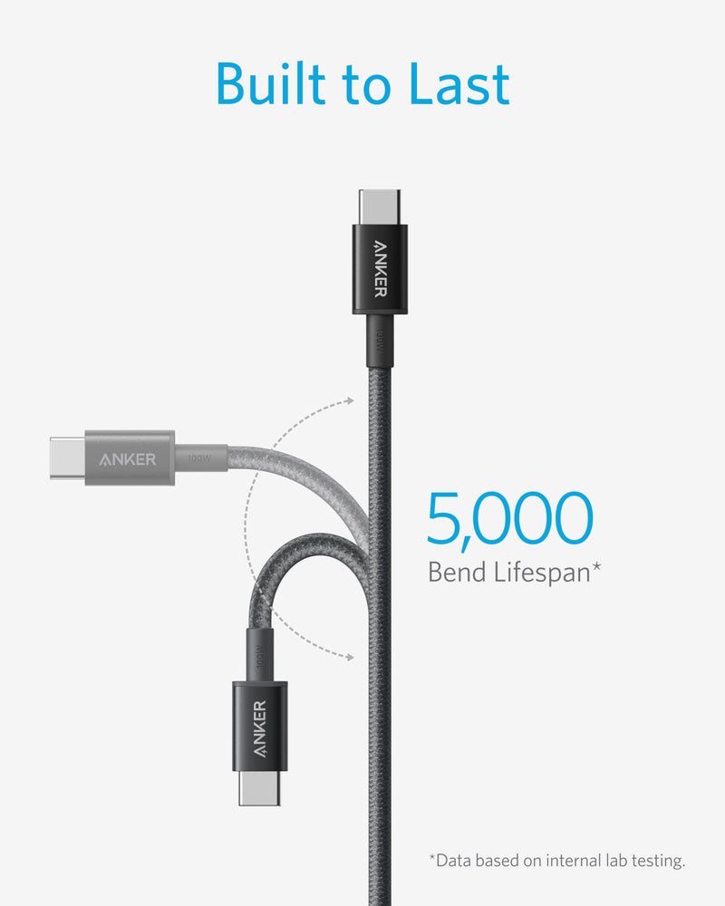 Anker USB C to USB C Cable (6FT, 2Pack), Type C 100W Charger Cord Fast Charging for iPhone 16 Series,MacBook Pro 2020,Pixel And More(USB 2.0,Black) Black 6ft