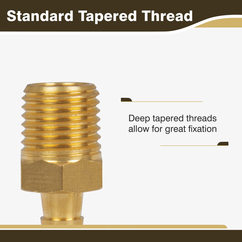 Air Hose Fittings, 1/8" NPT Male to 1/4" Barb, Brass Hose Barb Fittings, Heavy-Duty and Leak-Free Adapter for Air, Water, Fuel Line, NSF & UPC Certified, 4 Pack 1/4" Barb x 1/8" NPT Male