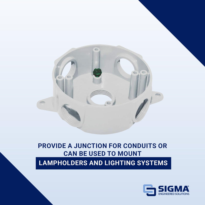 Sigma Engineered Solutions, White Sigma Electric 143854WH 1/2-Inch 5 Hole Round Box 1 Count (Pack of 1)