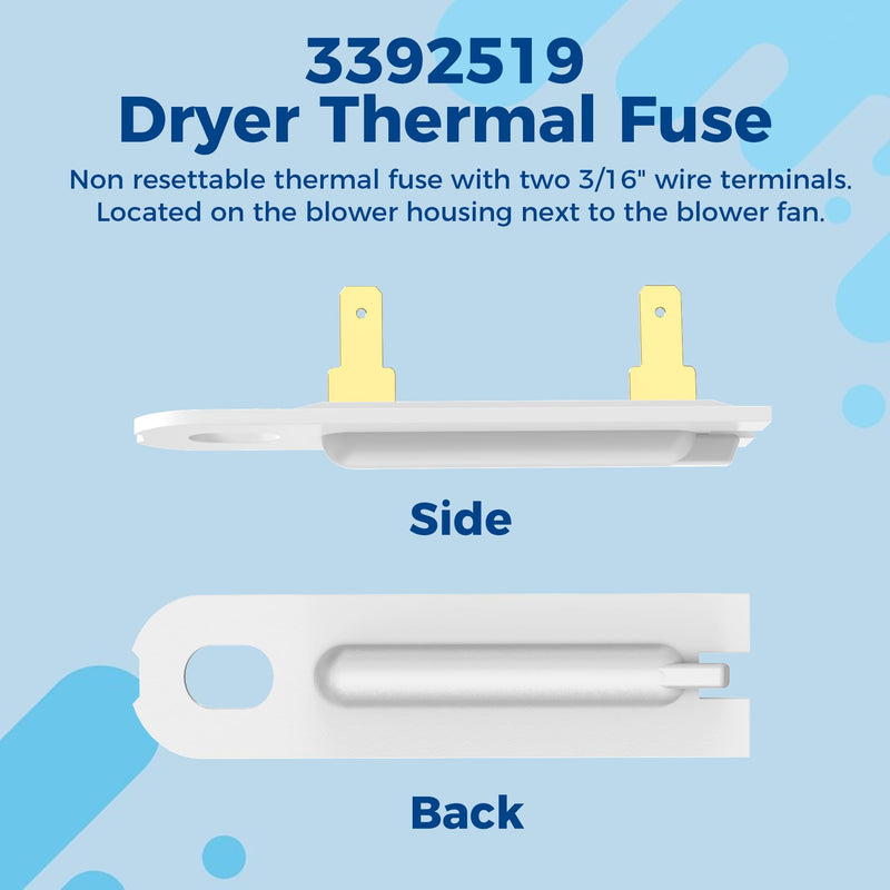 Upgrade 3392519 Dryer Thermal Fuse WP3392519 Replacement for Whirlpool Maytag Dryer Thermal Fuse Replaces AP6008325 3388651 694511 WP3392519VP by Romalon (3 Pack)