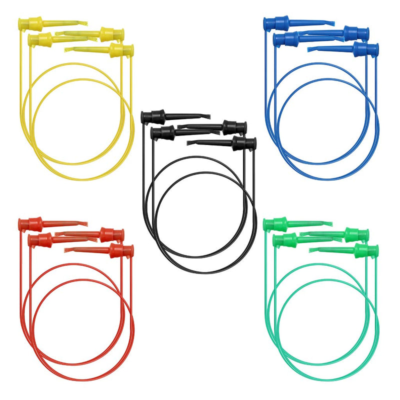 Sumnacon 10 Pcs Multimeter Electrical Test Dual Lead Test Hook Clips - 5 Colors 20 AWG Silicone Flexible Test Cables for Electronic, Component, Testing Connecting