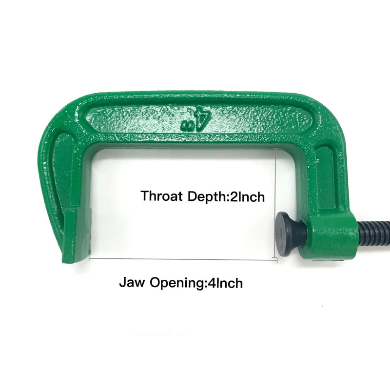 4 Inch C-Clamp Set, Heavy Duty Steel C Clamp Industrial Strength C Clamps for Woodworking, Welding, and Building (2Pcs, Green) (2pcs, Green)
