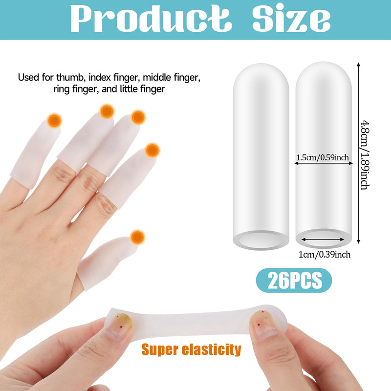 26pcs White Silicone Finger Protectors,Finger Covers,Finger Cots Small,Finger Tip Band-Aids for Finger Cracking Trigger Finger Arthritis Pain Relief