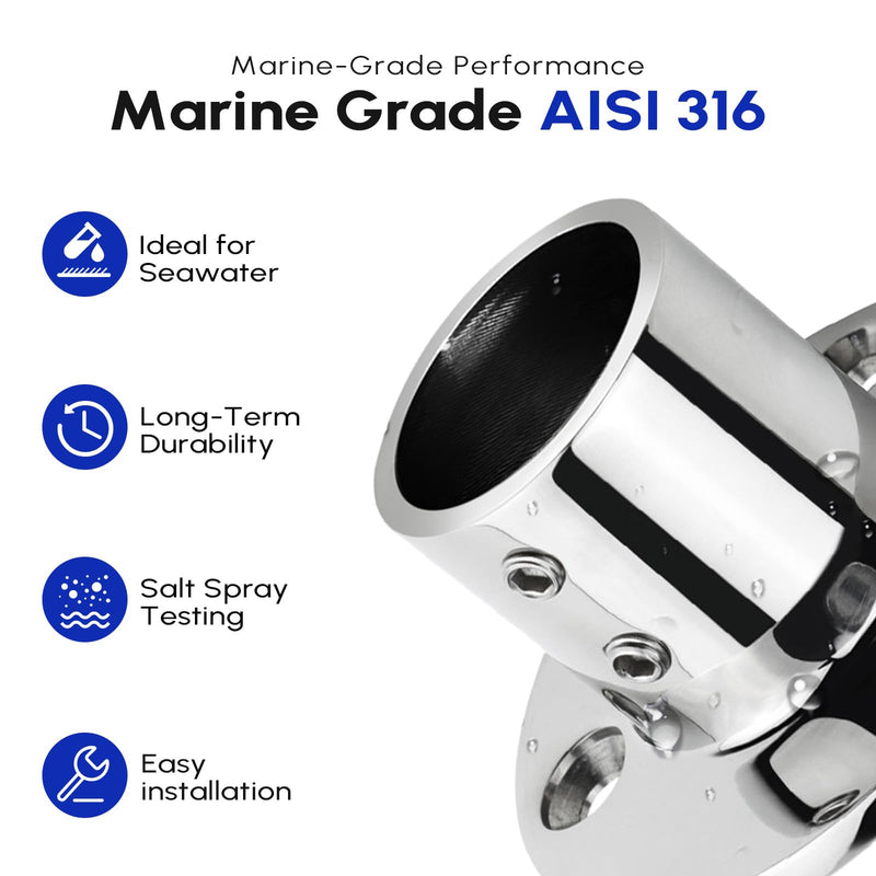 2 Pack Rail Fitting for 7/8" 1" 1-1/4" Railing, Satinless Steel 316, Marine Grade Straight Elbow 2- Way 3-Way 90 Degree Tee Connector, Boat Handrail Hardware 1 inch (25mm) Round Base