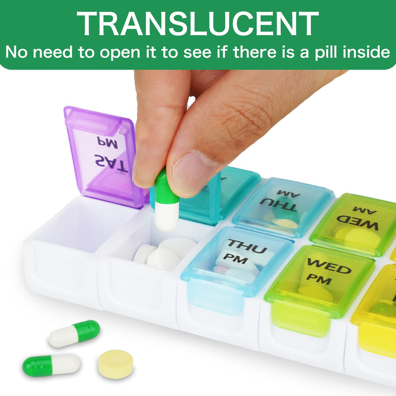 DailyRest Pill Organizer 2 Times a Day, Pill Box 7 Day, AM PM Pill Case, Detachable Weekly Pill Container, Rainbow See-Through Lids, Travel Portable Medicine Container for Pill/Vitamins/Supplements Color