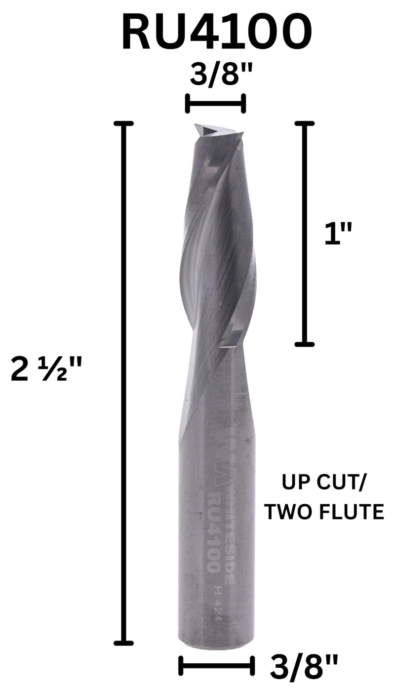 Whiteside Router Bits RU4100 Standard Spiral Bit with Up Cut Solid Carbide 3/8-Inch Cutting Diameter and 1-Inch Cutting Length