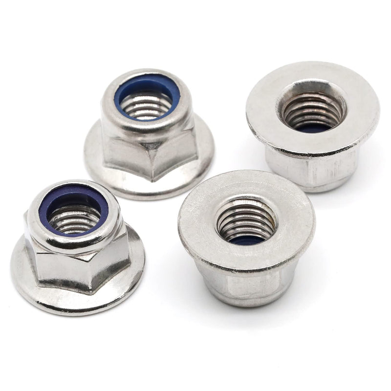 M6-1.0 Flange Nylon Insert Lock Nuts Flanged Locknuts, DIN 6926, Stainless Steel 18-8 (304), Bright Finish, 25 PCS M6