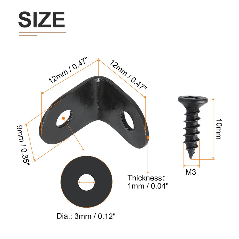 0.47"x0.47"x0.35"(LxWxH) L Bracket Corner Braces -60Pack- Good for Mending Wooden Furniture - Metal Right Angle Brackets W/Screws - Black 0.47"x0.47"x0.35" 60