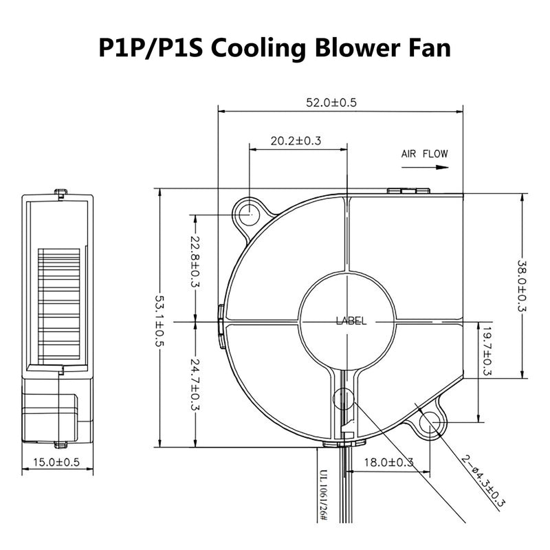 2PCS P1P/P1S DC24V Extruder Hotend Cooling Fan 5015 for Bambu Lab 3D Printer, 50x50x15mm with Dual Ball Bearing 4.08W 0.22A, Cooling Fan with Cable Line 7800 ± 10% RPM 2PCS 5015 Fan for P1P/P1S