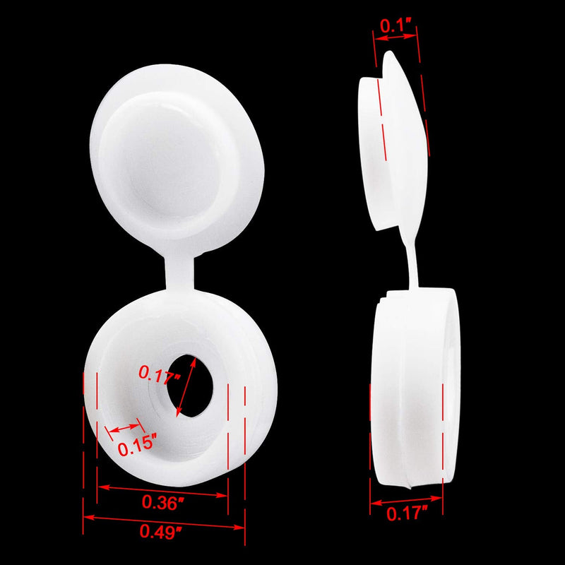 PAGOW 50 Pcs Plastic Hinged Screw Cover Caps, Fold Snap Washer Flip Tops Protection (White) 50pcs white