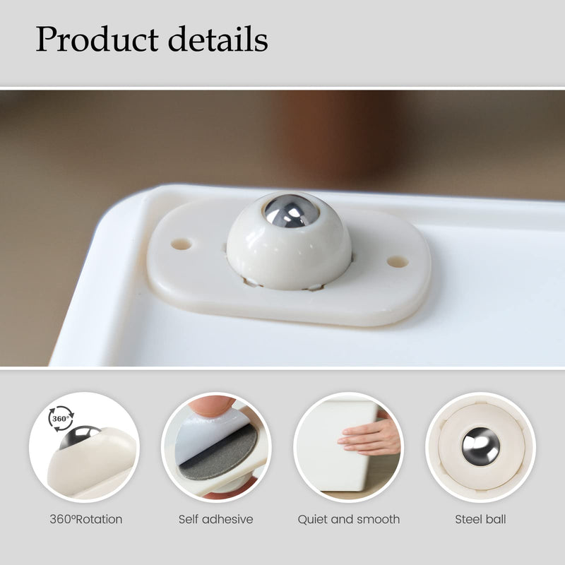 Self Adhesive Caster Wheels, Appliance Rollers for Kitchen Appliances, 360° Swivel Mini Universal Wheel Roller Casters, Sticky Pulley for Trash Can, Storage Box (White, Grey - 8 PCS)