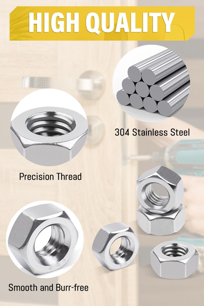 20Pcs 5/16"-18 Stainless Hex Nuts 304 Stainless Steel Nuts for Lndustrial Construction Fasteners 20