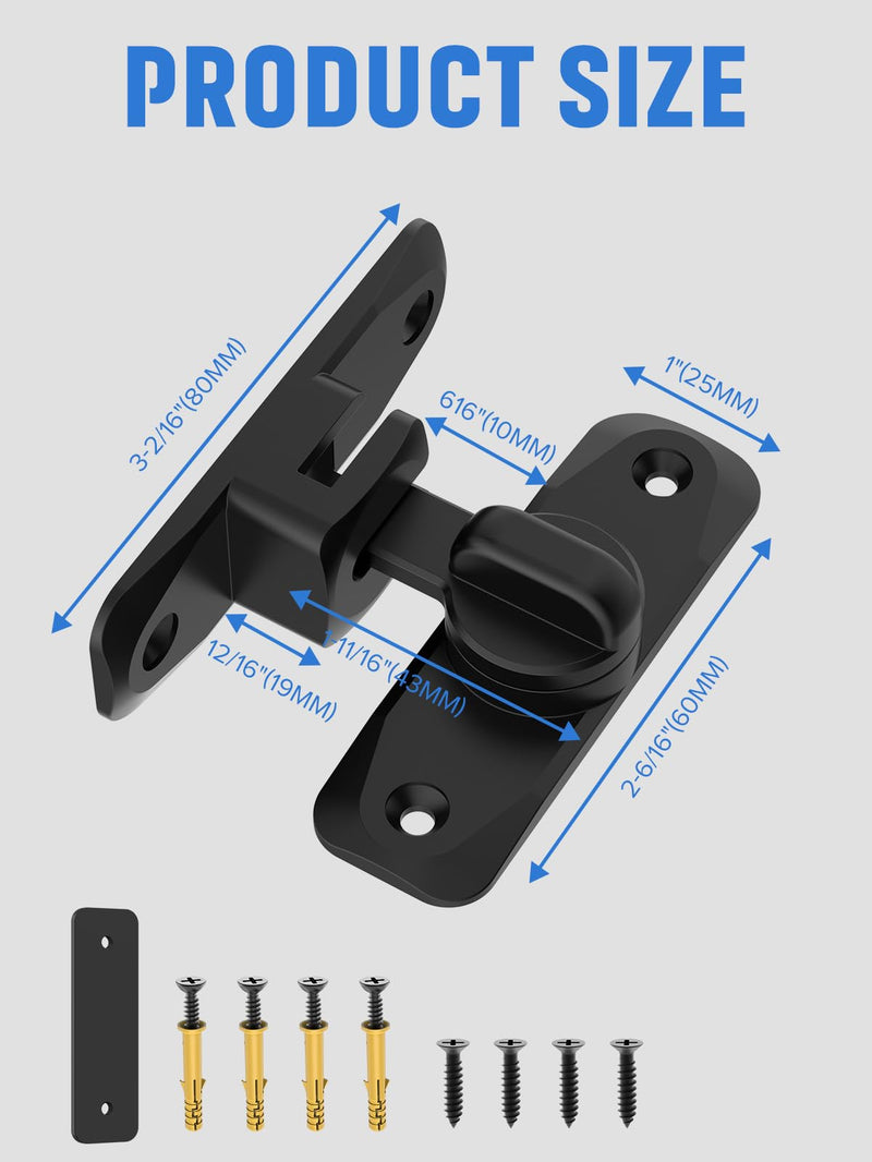 90/180 Degree Flip Barn Door Lock, Protect Privacy - Security Door Latch, Small Gate Latches Hardware for Barn, Garden, Bathroom, Cabinet, Window, Sliding Door (Black-1PC) Black-1PC