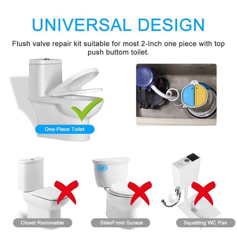 2 Inch Toilet Flush Valves, Toilet Repair Kit Dual Flush Valve Replacement Fit for One Piece Toilet Top Push Button Valve(One Piece Toilet 10.8" Height) One Piece Toilet 10.8" Height