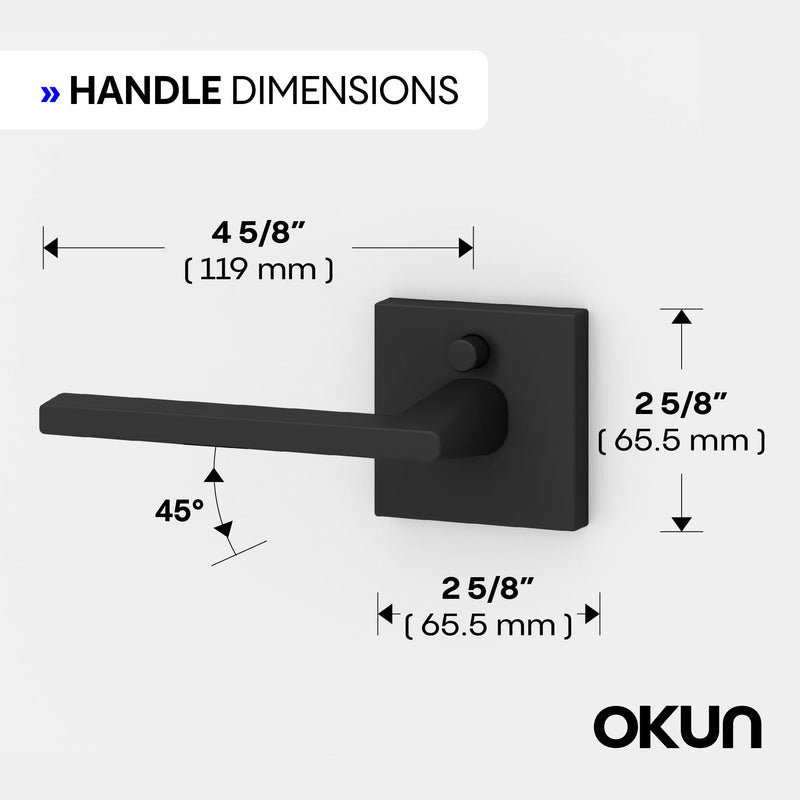 Okun Quadra 1-Pack Matte Black Privacy Door Levers – Push Button Lock, Reversible, Sleek Concealed-Mount Design for Bedroom & Bathroom 1 Pack