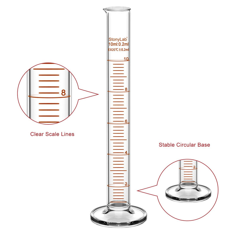 stonylab Graduated Measuring Cylinder, 10 ml / 50 ml / 100 ml Thick-Walled Borosilicate Glass Graduated Cylinder Set Laboratory Glassware 10 ml/50 ml/100 ml