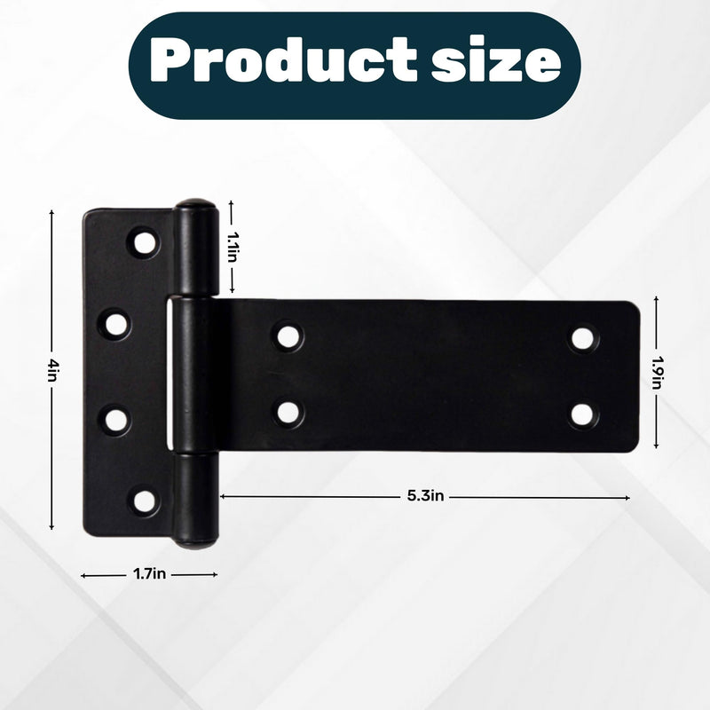 5 in T-Strap Heavy Duty Gate Hinges,260 Lbs Capacity Black Shed Door Hinges, 4 Pack Heavy Duty Gate Hinge,Wrought Hardware for Wooden Fences, Barn Door, Screws Included (5in-4 pcs)