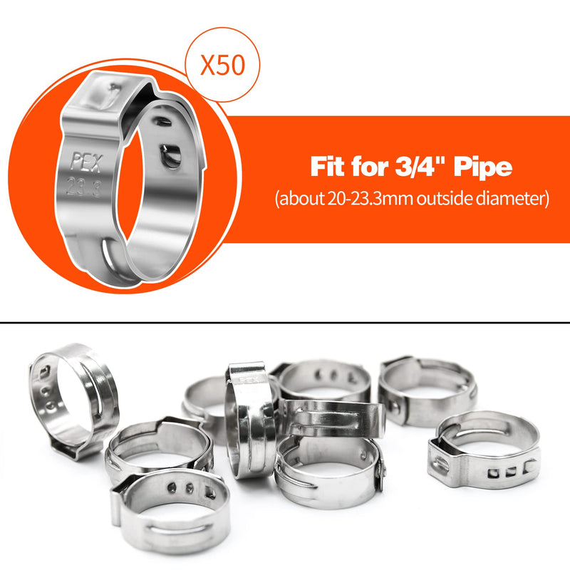 50 Pack 3/4" PEX Cinch Clamps, Stainless Steel Single Ear Hose Clamps (3/4", 50 Pack) 3/4" × 50 - NewNest Australia