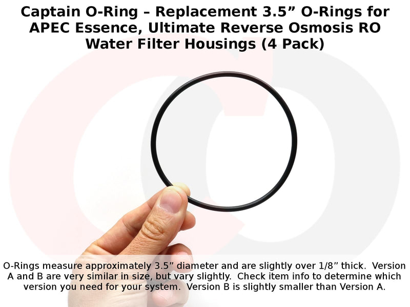 Captain O-Ring – Replacement 3.5” O-Rings for APEC Essence, Ultimate Reverse Osmosis RO Water Filter Housings (4 Pack) (Version A (O-Ring-Set)) Version a (O-ring-set)