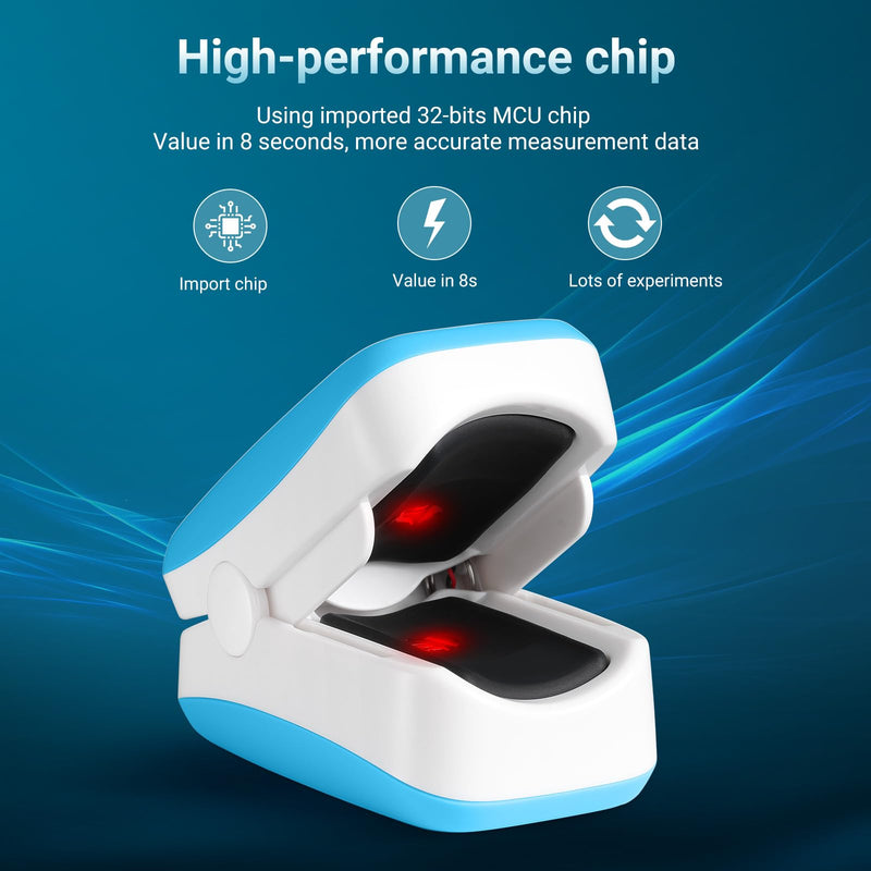 Pulse Oximeter Fingertip, Blue, Oxygen Monitor Fingertip with TFT Display, SpO2 and Heart Rate Measurement Device
