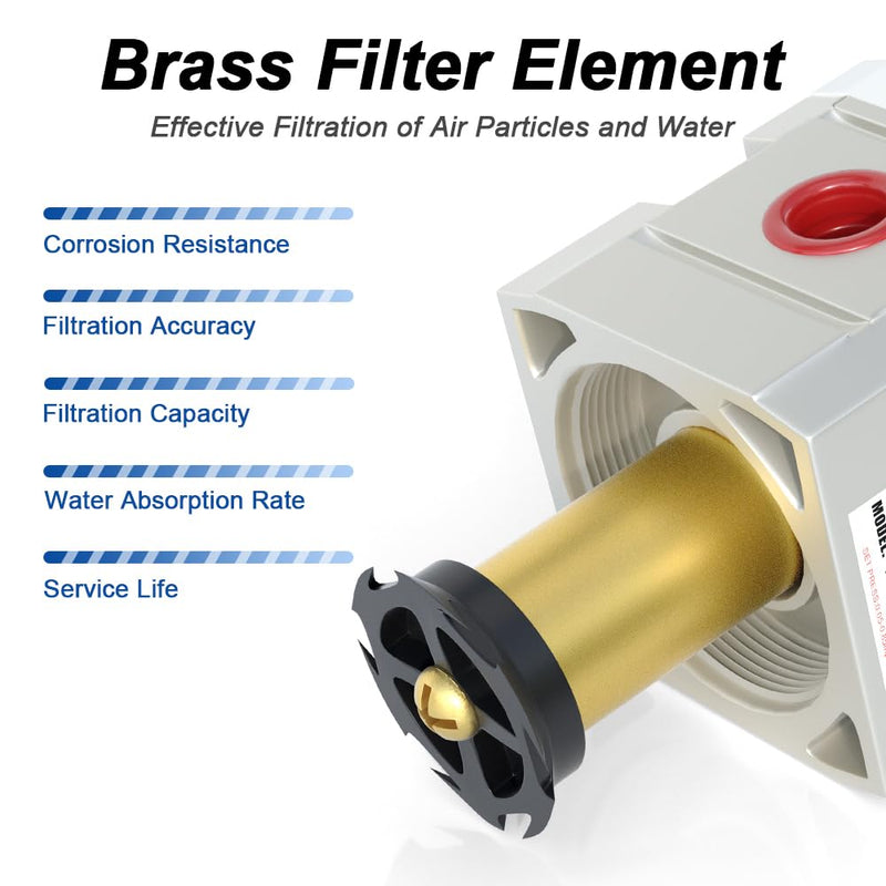 1/4"NPT Air Filter Regulator Combo Piggyback,5 Micron Brass Element, Manual Drain,Air Pressure Regulator AW2000-02,0-150 psi Gauge 1/4"NPT Manual