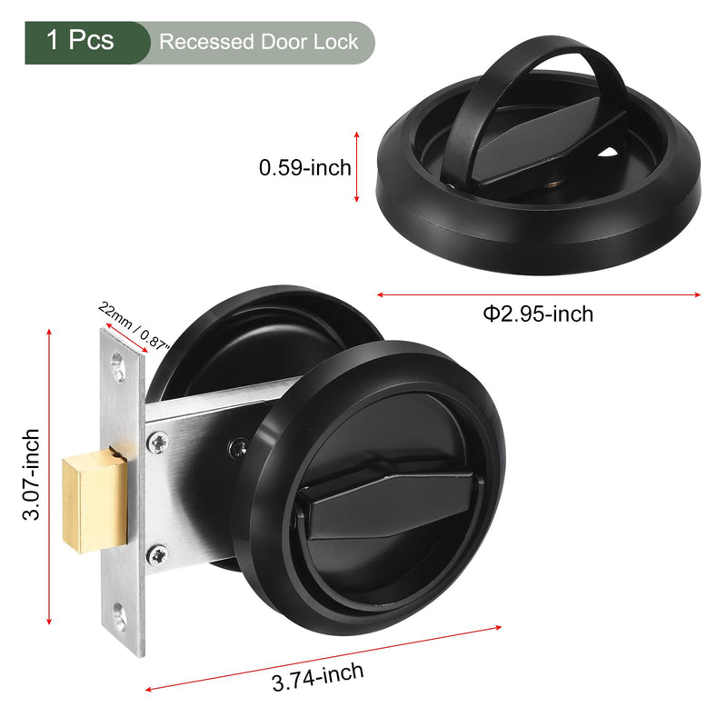 YOKIVE Sleek Stainless Steel 304 Recessed Door Lock, with Hidden Cup Handle | Use Privacy Pocket Doors Great for Home Office Black
