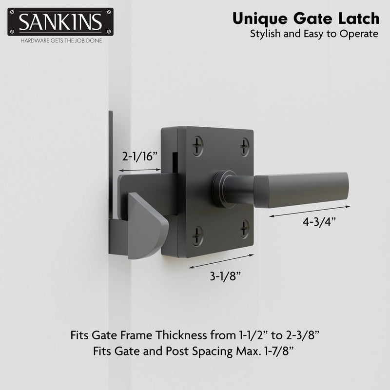 Black Heavy Duty Double Side Gate Latch for Wooden Fence, Self Locking Aluminum Gate Latch for Outdoor Fence, Swinging Door Latch Gate Hardware,Black