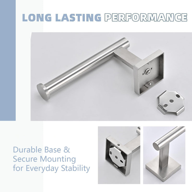 Toilet Paper Holder Wall Mount with 2 Towel Hooks, Brushed Nickel Bathroom Hardware Set, SUS304 Stainless Steel Toilet Paper Roll Holder and Robe Hook Set for Bathroom, RV, Kitchen