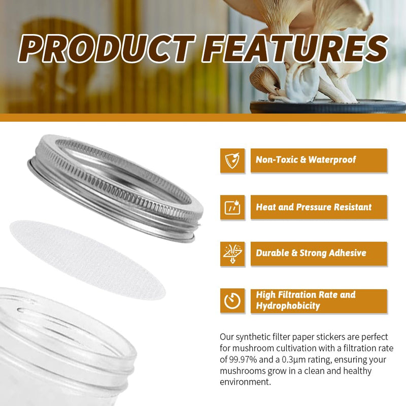24 Pieces Synthetic Filter Paper Stickers 58 mm PTFE Filter Disc 0.3 μm for Mushroom Cultivation Wide Mouth Jar Lids 58mm