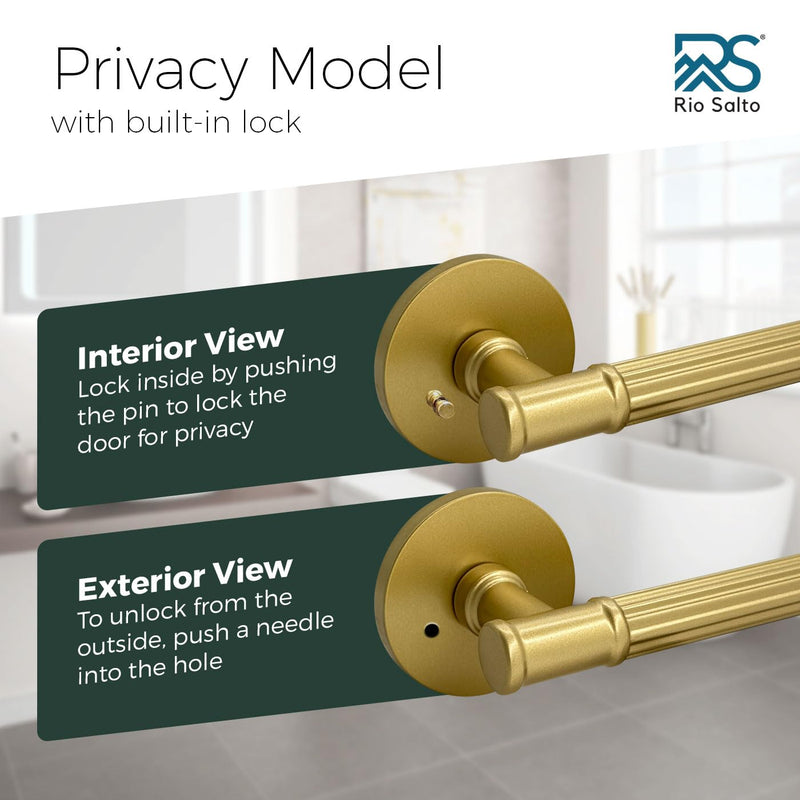Rio Salto Gold Interior Door Handles Brushed Brass Door Handle Passage Door Handle Interior Privacy Door Handle Bathroom Bedroom Lever Door Handle Metal Push Lock Door Lever - Privacy 3pk 3 Pack Privacy (Push Lock)