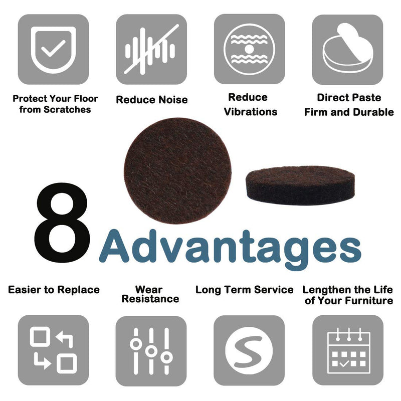 uxcell 300pcs Furniture Felt Pads Round 3/4" Self-Stick Anti-Slip Scratch Resistant Pads for Cabinet Chair Feet Floor Protector Brown (Pack of 4) 300pcs,3/4" (Pack of 4)