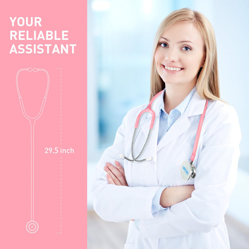 SCIAN Dual Head Stethoscope for Nurses, Kids, Adults, Classic Stainless Steel Stethoscope Kit Medical Supplies with Free Accessories and Carrying Case, Pearlescent Pink Tube