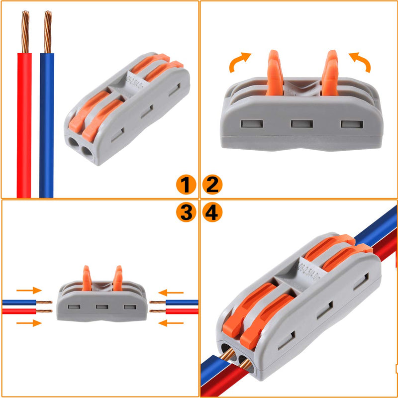 50pcs Conductor Compact Connectors Lever Wire Nut Electrical Connectors with Fixed Base for 2 Circuit Inline Splices 28-12 AWG 50 Pcs 2 series circuit