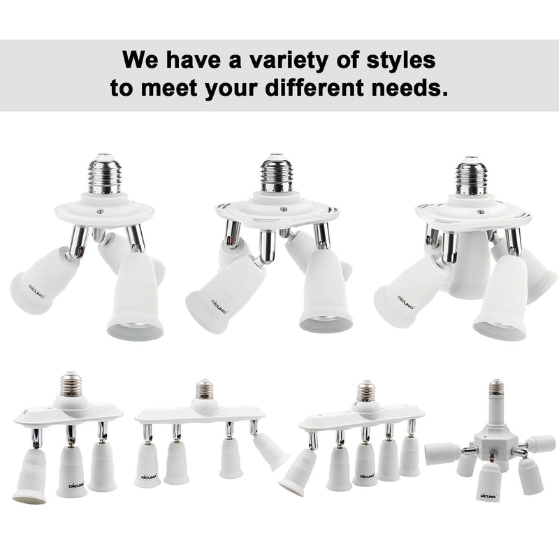 DiCUNO 3 in 1 E26 Light Socket Splitter Adapter, Standard Base LED Bulb Converter, 360 Degrees Adjustable 180 Degree Bendable, 3 Way Bulbs Socket Holder