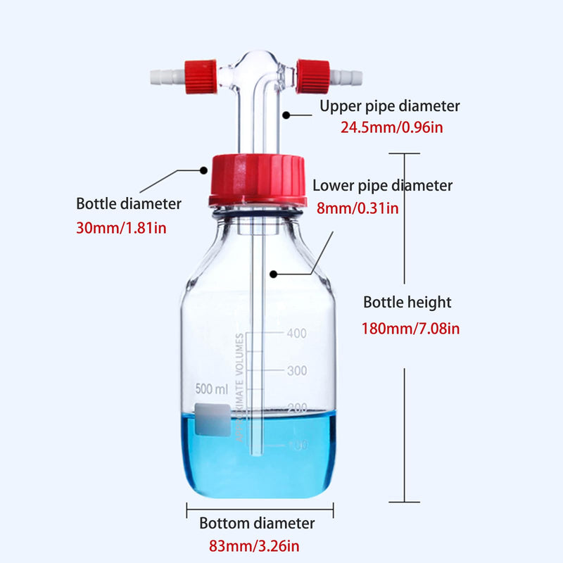 500ml Lab Glass Washing Bottle - Graduated Lab Buffer Bottle， Borosilicate Glass，Transparent (16.9 Ounces) 16.9 Ounces