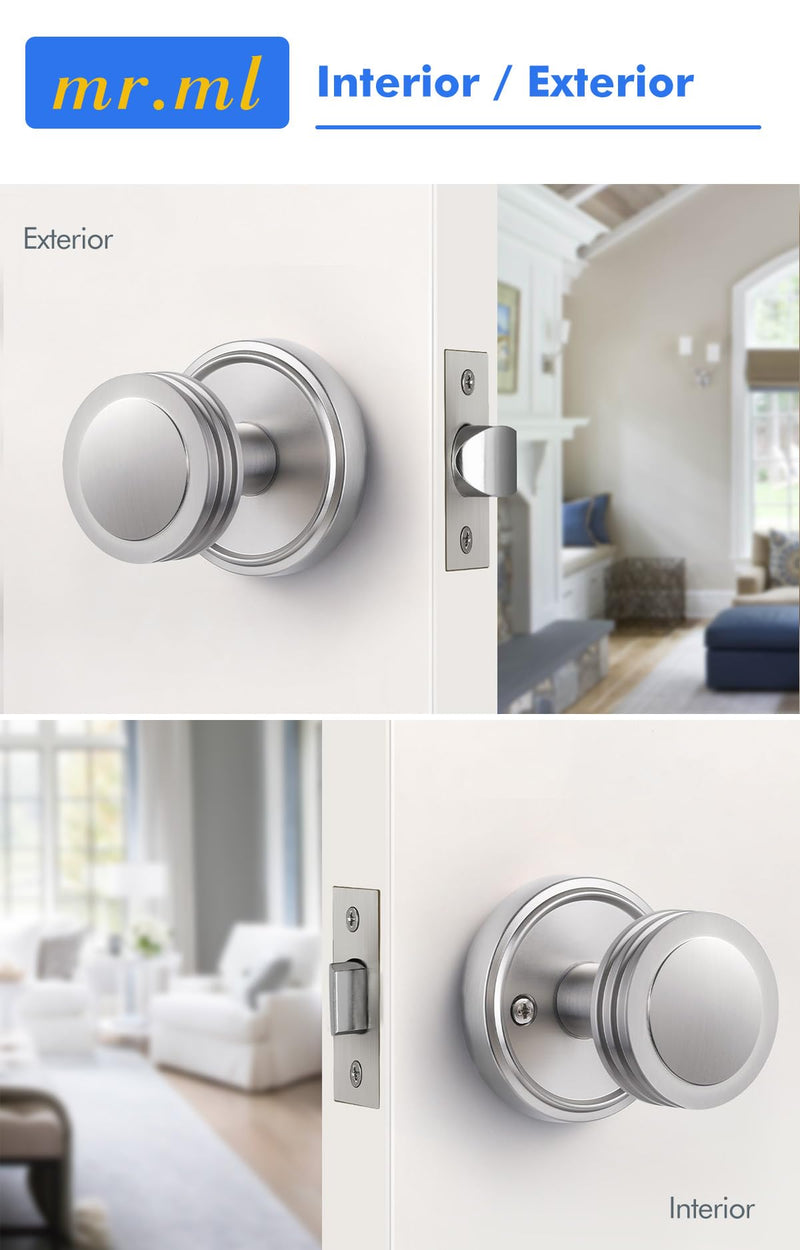 Passage Door Knob Closet Brushed Nickel Door Knobs, Hall Hallway Kitchen Pantry Interior Door Knob, Brushed Silver Door Handle, 1 Pack Passage