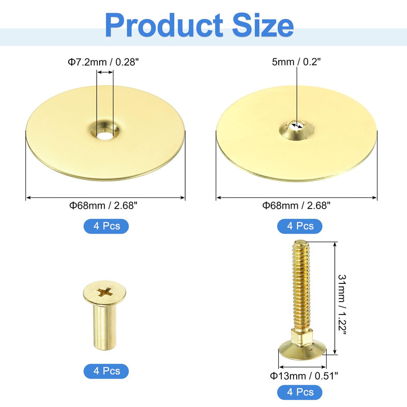 uxcell 4 Set Door Hole Cover Plate, 2-5/8" Diameter Round Deadbolt Cover Plate Metal Door Knob Handle Hole Filler Plate with Connecting Screws, Imitation Gold