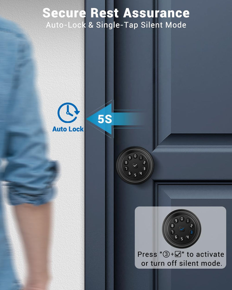 Keypad Smart Door Knob Lock, Keyless Entry Door Lock with Handle - Auto Lock for Front Door - Electrionic Code Door Lock for Bedrooms, Home Office, Garage, Apartment - Easy Installation Matte Black