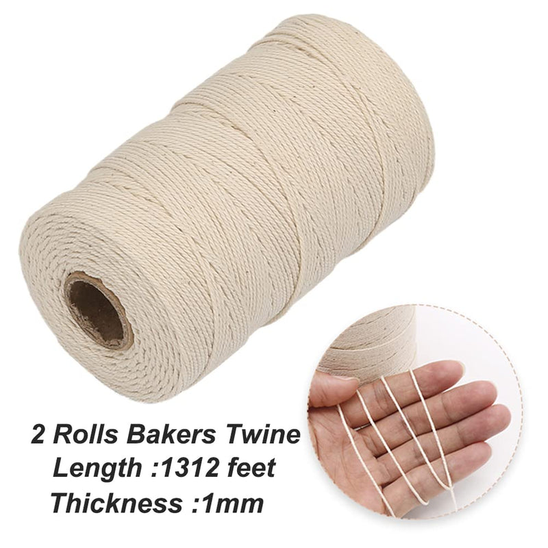 Vivifying Butchers Twine, 2pcs x 656 Feet Food Safe Cotton Bakers Twine String for Tying Meat, Making Sausage, Trussing Turkey, Roasting, Cooking and Packing(Beige) 2PCS×656Feet/1MM
