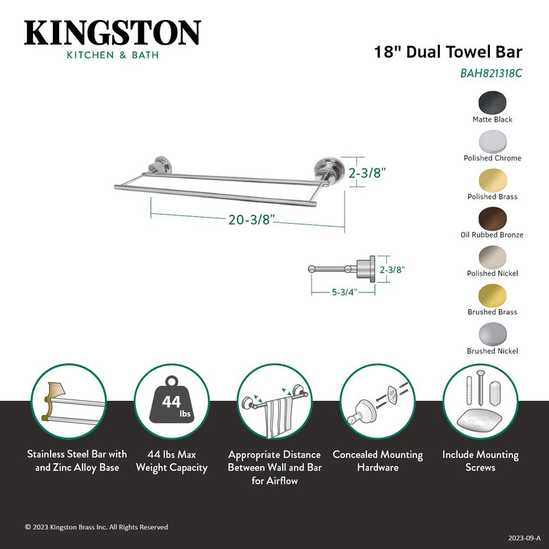 Kingston Brass BAH821318MB Concord Dual Towel-Bar, Matte Black