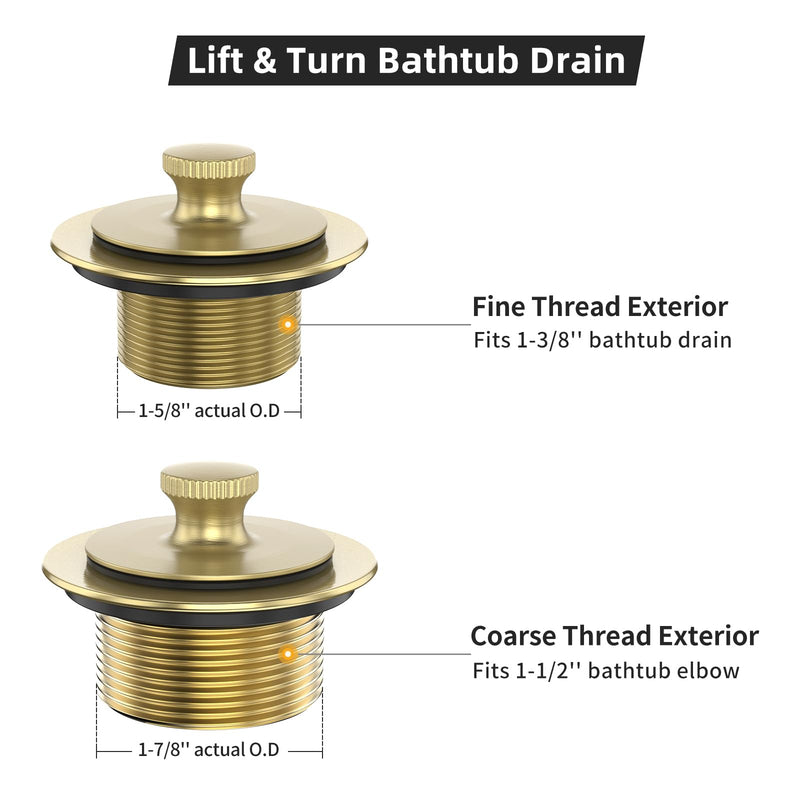 Brushed Gold Bathtub Drain Bath Tub Trim Set Conversion Kit Assembly, All Brass Lift and Turn Twist Tub Drains Replacement Trim Kit with Two-Hole Overflow Faceplate Brushed Gold