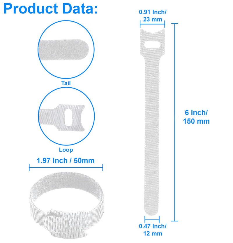 60 PCS 6 Inches Reusable Cable Ties, Wire Ties, Cord Organizer, Cable Organizer, Adjustable Cable Management - White 60