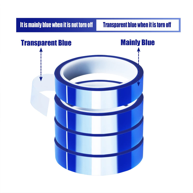 4 Rolls 20mm x33m(108ft) Blue Heat Tape High Temperature Heat Resistant Tape Heat Transfer Tape for Heat Sublimation Press Vinyl,No Residue