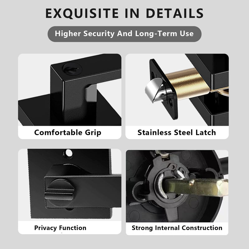 Matte Black Door Handle Heavy Duty, Keyed Alike Entry Door Lever, Door Knobs with Lock and Key, Square Door Lever for Bedroom, Bathroom and Front Door 1 Pack Matte Black